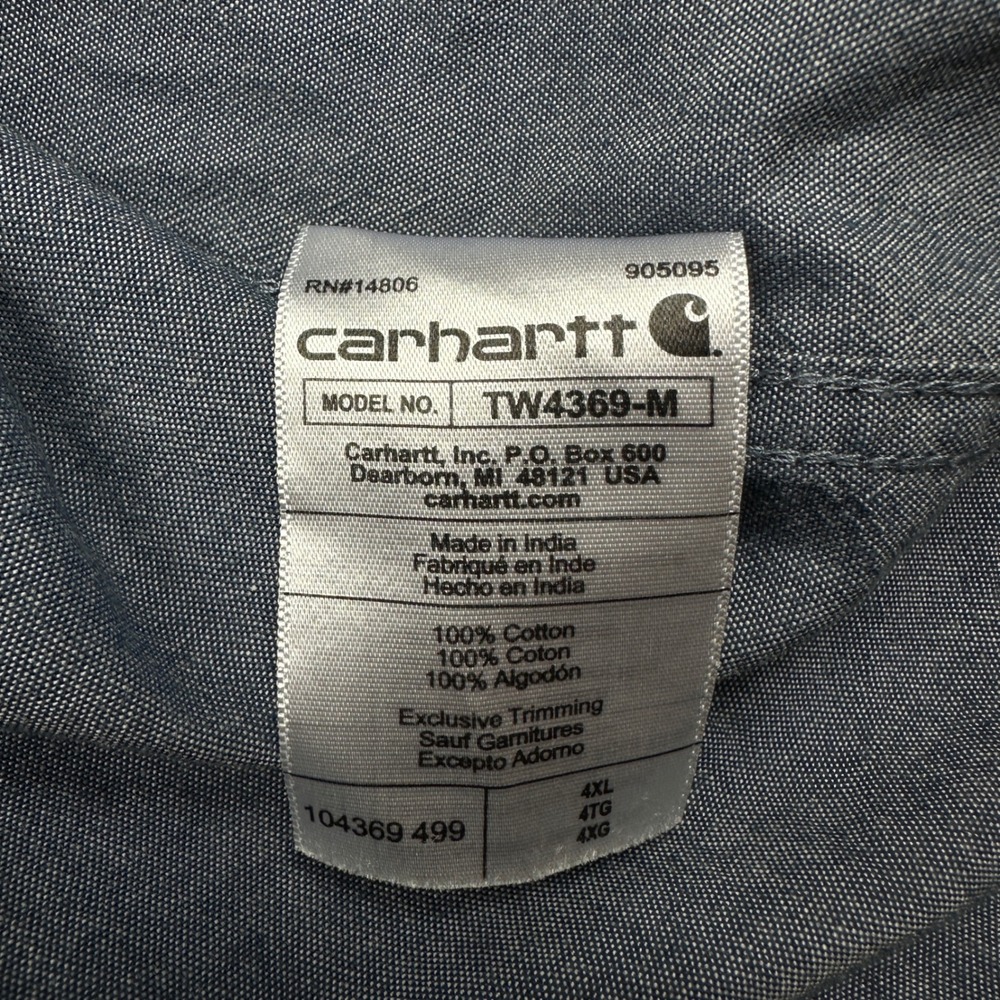 Carhartt Mens 4XL Loose Fit Short Sleeve Chambray Button Down Work Shirt Blue - Picture 7 of 7